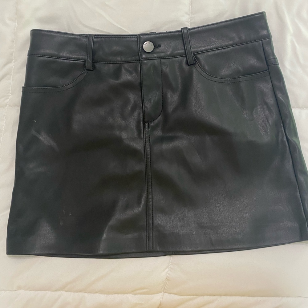 MANGO Black Leather Mini Skirt